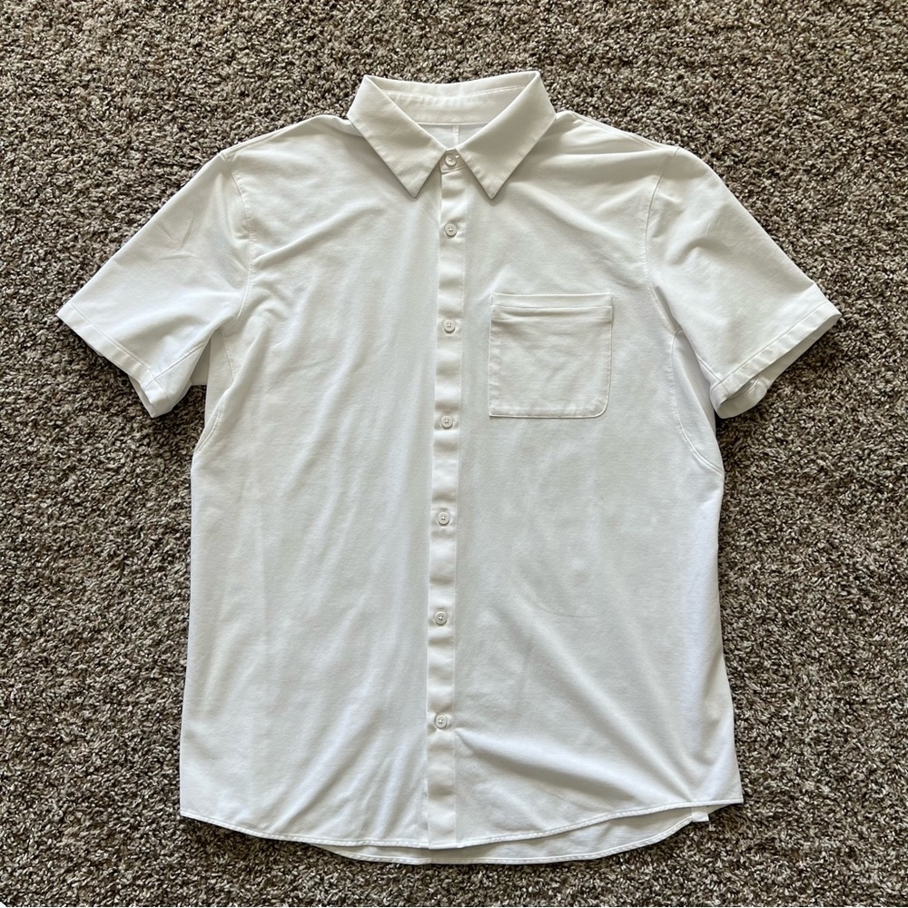 Lululemon short-sleeve white button down shirt lightweight material